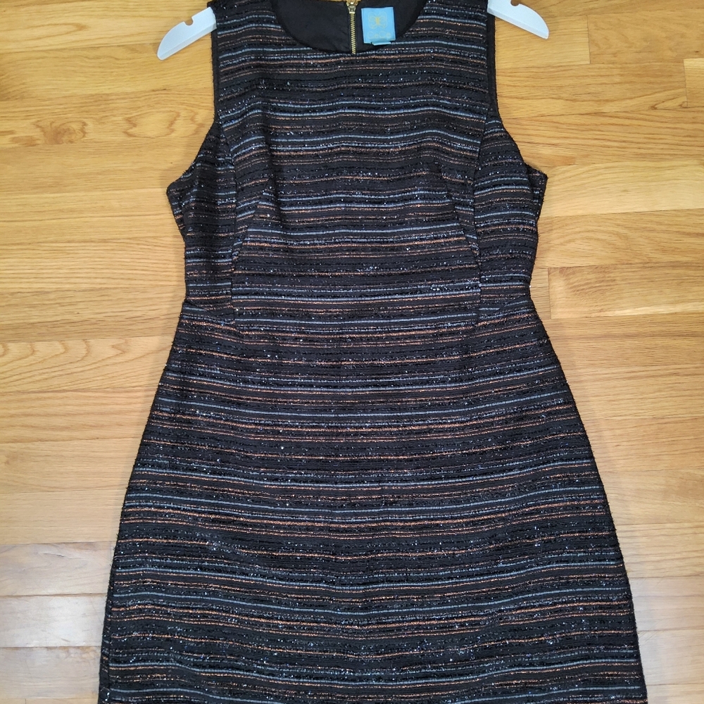 CeCe Black Metallic Stripe Sleeveless Sheath Dress